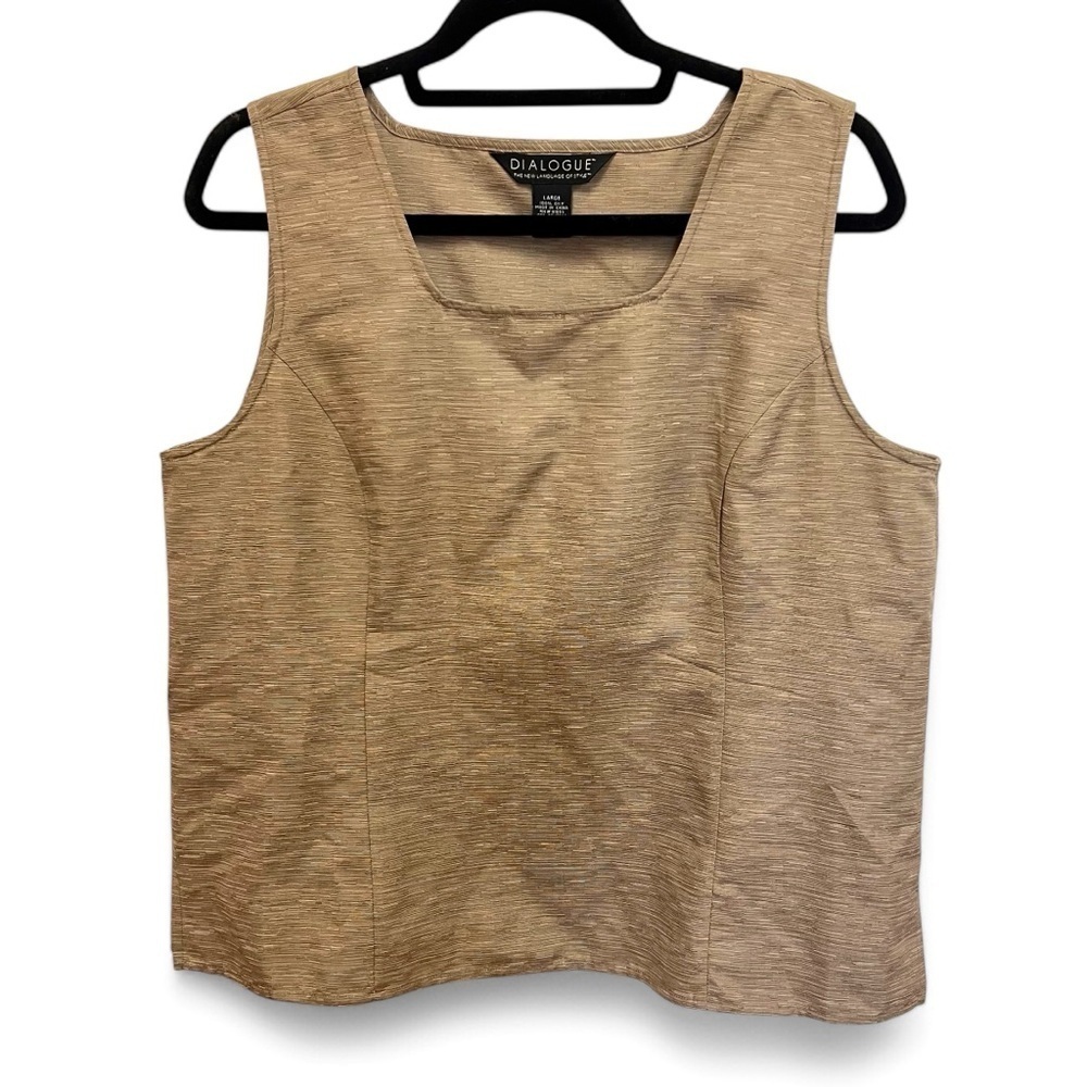 Dialogue Marled Tan Square Neck Washable 100% Silk Tank Top Size Large